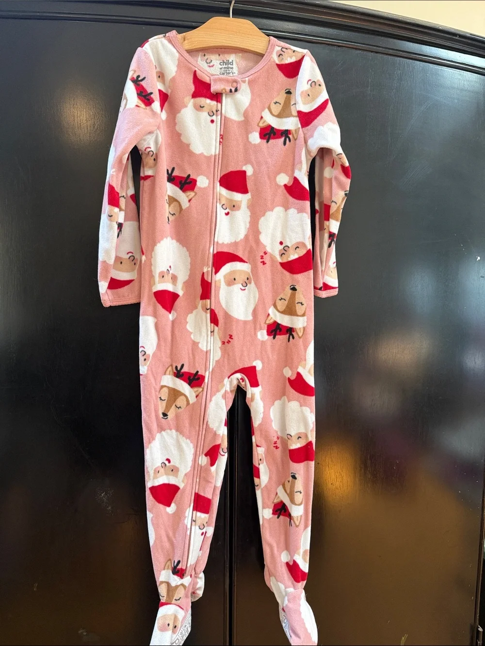 Carter's Pink Santa and Reindeer Footed One-Piece Pajamas